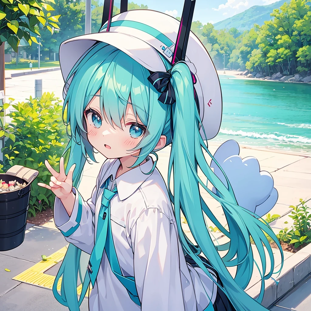 Hatsune Miku,,nursery uniform smock,bucket hat