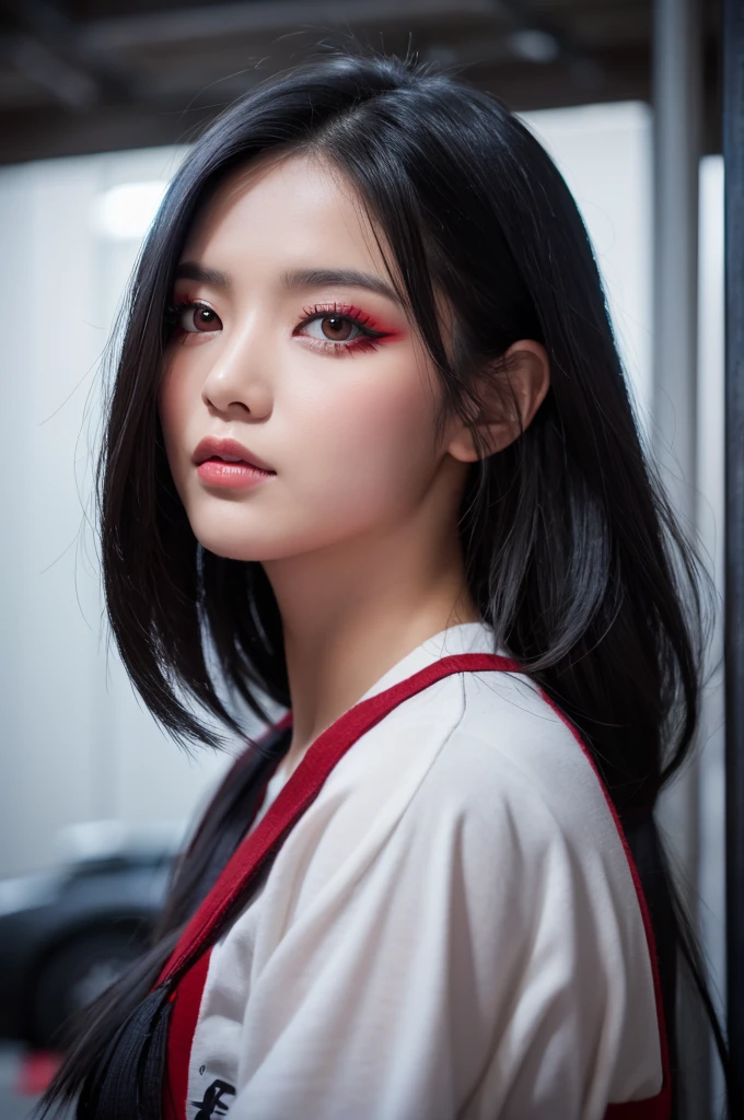 Red eyes, black hair