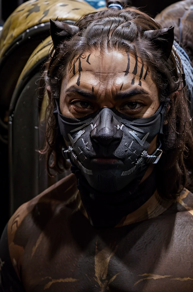 they wear a mask like a tick made of panther skins