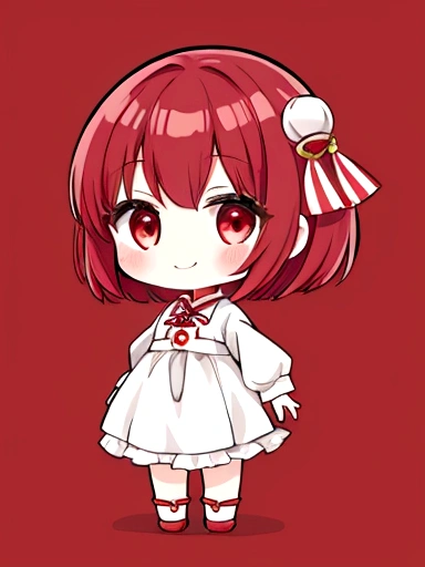 Mini character(Bigger face, smaller body)、girl、smile、short hair、Dark red hair color、cute、Show me your whole body、An illustration、最高のAn illustration、Temple Background