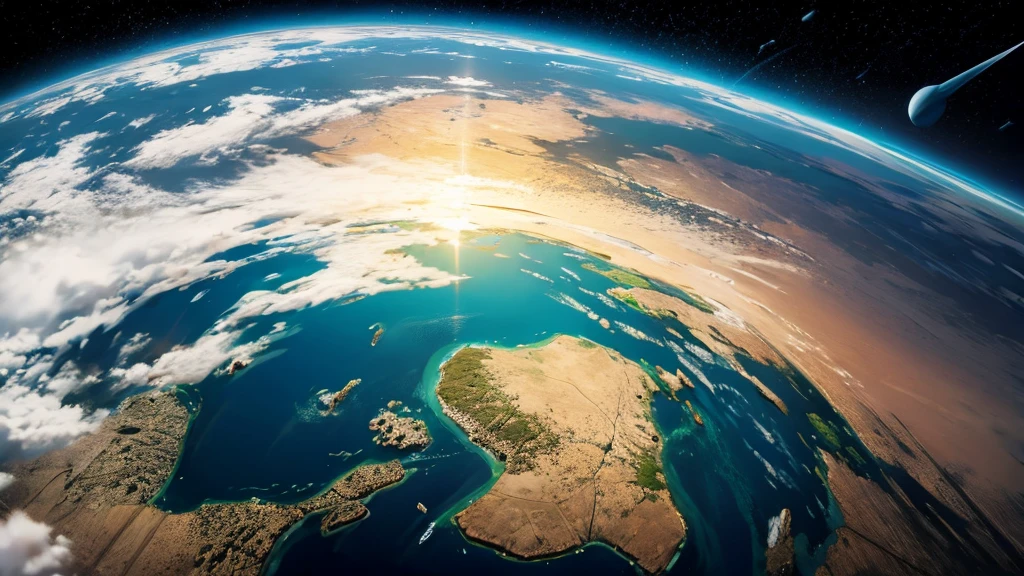 create art representing planet earth thousands of years in the future, seen from space