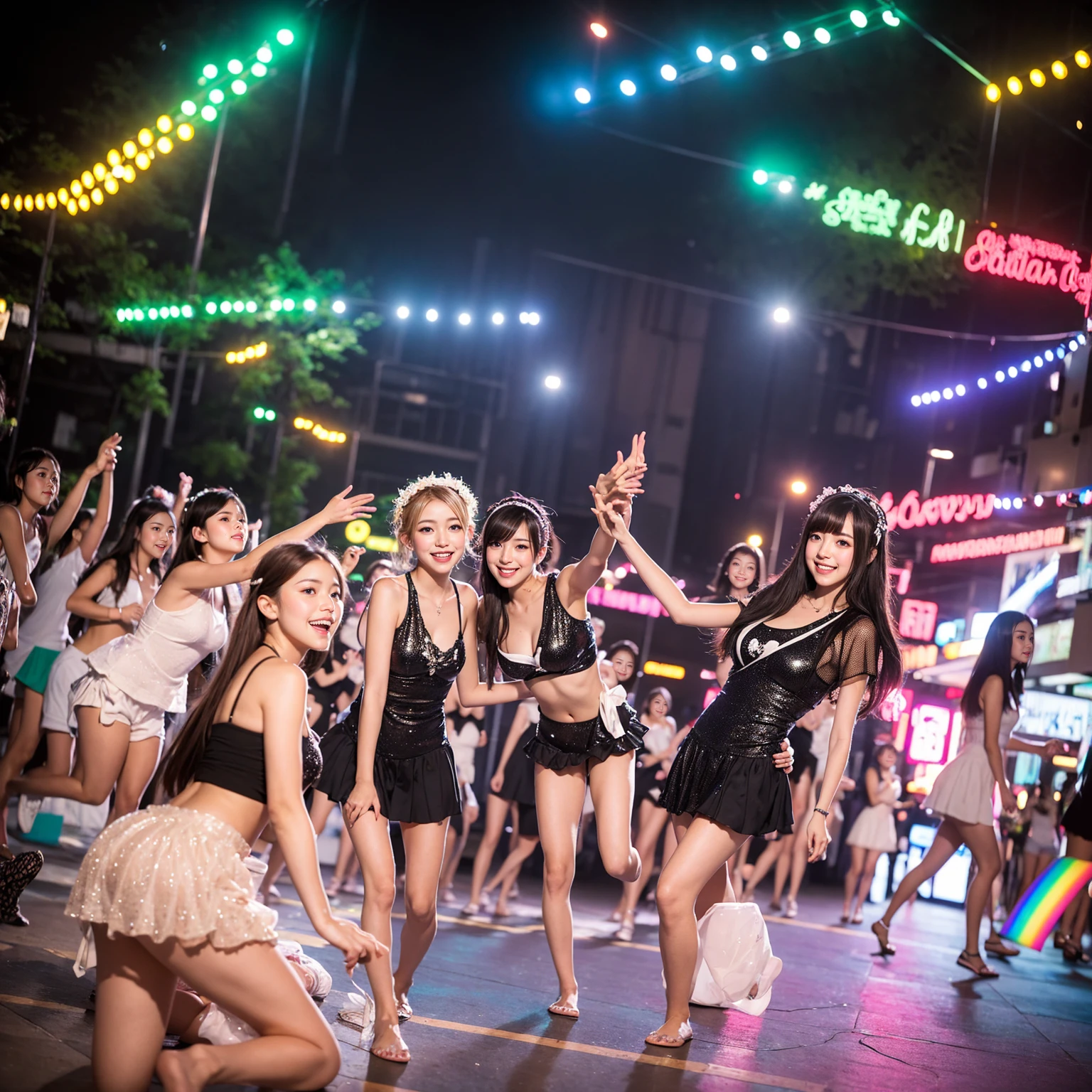 ((ExtremelyDetailed (PUNIPUNI KAWAII 12 Girls in a row:1.37) Shibuya Hachiko-mae scramble crossing)), (masterpiece 8K TopQuality:1.2) (ProfessionalPhoto:1.37), {(Standing Full Body:1.2)|Dancing}, Different types of hair colors, {(White(skinny school swimwear))|SchoolUniform|Tutu}, {Corrected BabyLike hand|Hiddenhand}, (Joyful Expressions LifeLike Rendering), PerfectLighting (RainbowColor particles:1.2)(Dazzling Blurred ColorfulLights) MotionBlur BREAK (Acutance:0.8) Impeccable Radiant PearlSkin with Transparency .