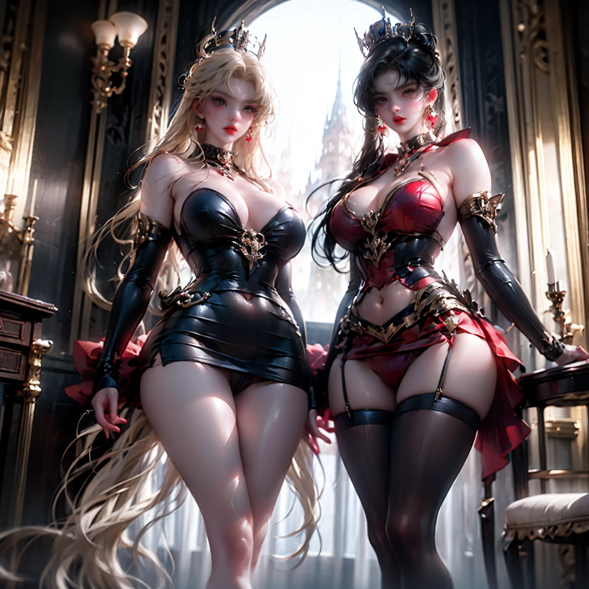 Ultra-clear,Super Resolution,Cute girl,Two girls close contact, 2 girls hugging,Two complete female bodies, Complete two female bodies, Female Love,Sexy, Off-shoulder, window, The rear window is backlit, (Rim Light), Deep understanding, lust, Very shy, ( Reflector lamp), Long legs and chest), Slim waist, Perfect body, Perfect hands, blond hair, purity, Jewelry, necklace, Earrings and Nipple Rings, crown, bookshelf, teapot, Magic Items,Mirror,snake,Tentacles,Cthulhu,Mucus,occultism,Low-light photography, Hip chuck, Glowing skin, Almost no clothes, 只穿Translucent clothing,Almost naked,Lopez, Pretty face, Sexual arousal, Sexual Expression, Hazy Beauty, Camel toe, Anatomically correct, 全身Female Love, Slender legs and waist,Big breasts and thin waist: 2,Sharp focus,The bones are straight,Correct body anatomy,Perfect anatomy,Bigger breasts,Big breasts are beautiful,Big Breasts,Especially huge,Sexual Positions,Translucent clothing,High slit,Sexy bulge,Thin legs,Thin ankles,Dramatic lighting,Vibrant details,Red Eyeshadow,make up,Full lips,Red lips, Super short hair,chiffon,Tight waistband,chiffon手套,see through:2.0,blush,淡粉色Camel toe,Sex slave,Lewd,bursting massive breasts, Sex addict,flush,Less clothing area