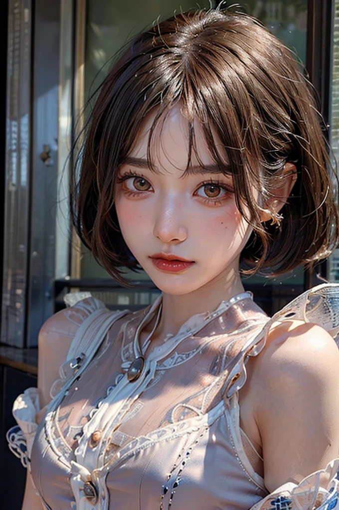 (Highest quality, masterpiece:1.3), ((Beautifully detailed face)), beautifully detailed skin, Intricate details, Very detailed, Best image quality in 8K, (18-year-old girl),Japanese Girls,Baby Face,(Detailed Hair,Bobcut:1.4),Detailed lips,Open your mouth,blush,Embarrassing,Realistic Face,Realistic Skin,(sexy:2.0,Clothes are disheveled),(Vibrant Skin,Moisturized Skin:1.2),Vivid lips,Lip gloss,(cowboy shot:1.5)
