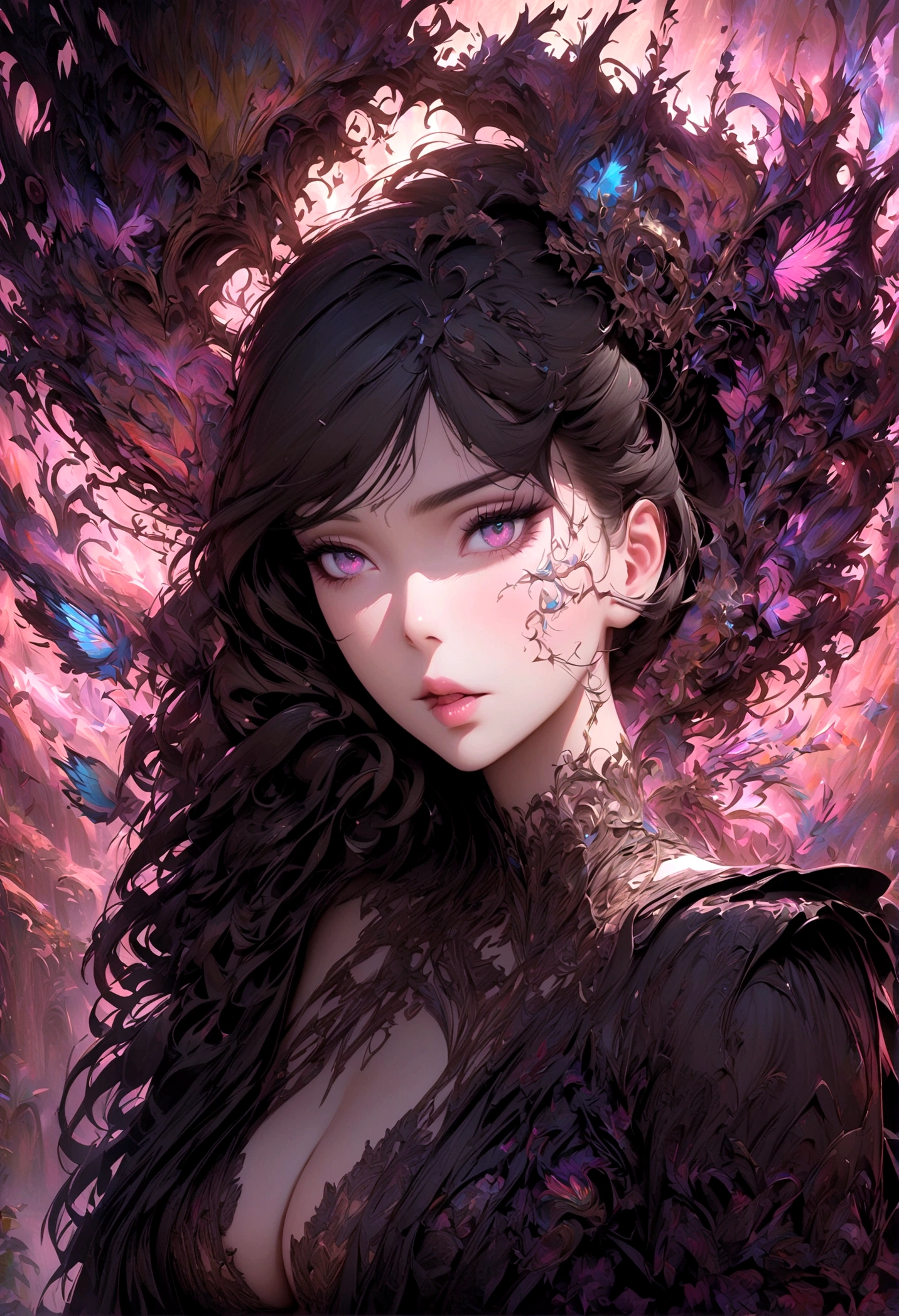 One girl, Ram, Urusei Yatsura, Elegant and delicate eyes, Detailed facial features, Long eyelashes, Beautiful lip detail, graceful and detailed poses, Very detailed, masterpiece, 4K, Tiger print bikini, Realistic, Cinema Lighting, Dynamic configuration, Intricate details, Vibrant colors, Soft and dreamy, Magical Girl Fantasy,Green long hair,Lightning Landscape