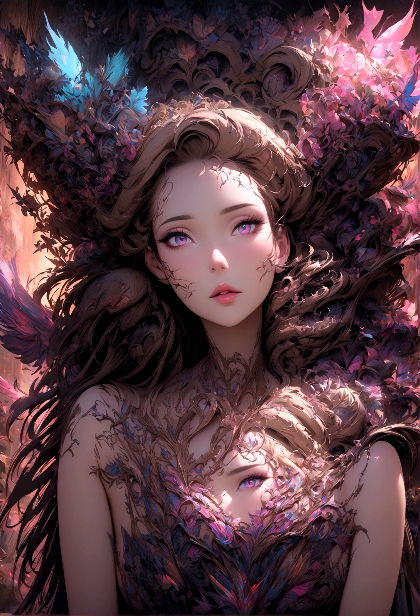 One girl, Ram, Urusei Yatsura, Elegant and delicate eyes, Detailed facial features, Long eyelashes, Beautiful lip detail, graceful and detailed poses, Very detailed, masterpiece, 4K, Tiger print bikini, Realistic, Cinema Lighting, Dynamic configuration, Intricate details, Vibrant colors, Soft and dreamy, Magical Girl Fantasy,Green long hair,Lightning Landscape