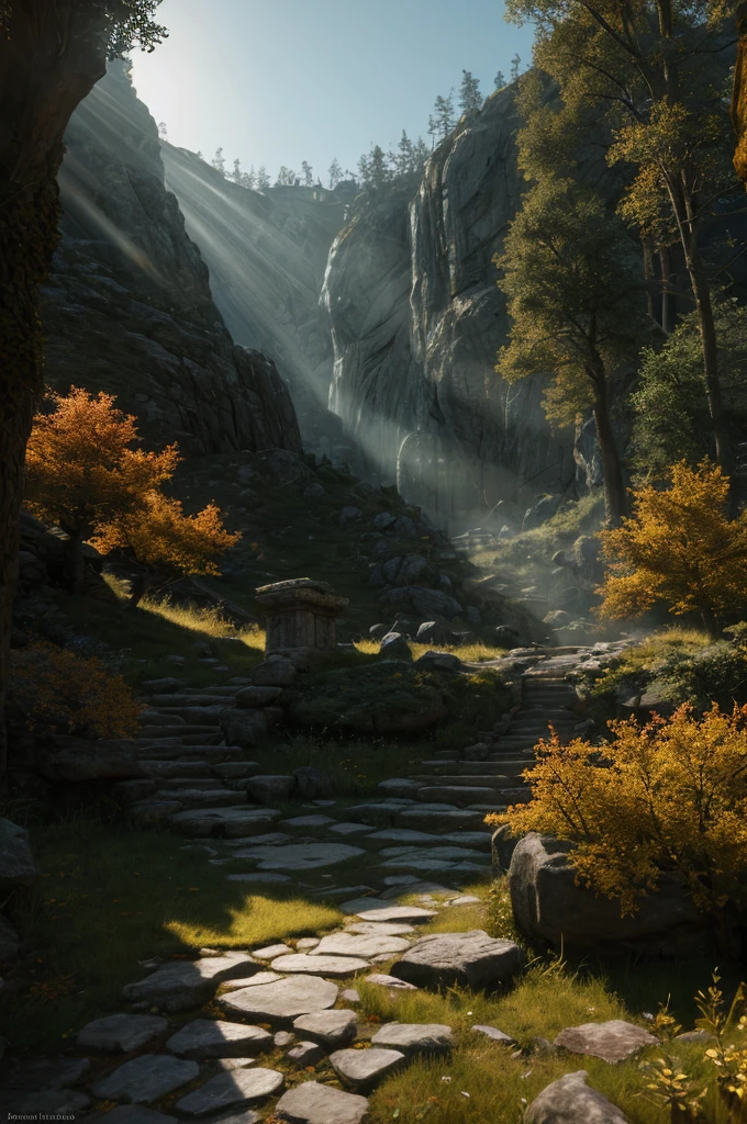 waystone, ultra detailed fantasy, elden ring, realistic, dnd, rpg, lotr game design fanart by concept art, behance hd, artstation, deviantart, global illumination radiating a glowing aura global illumination ray tracing hdr render in unreal engine 5