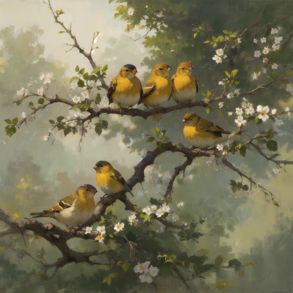 realistic, (best quality, masterpiece:1.3),Finch, branch,still_life, nature light