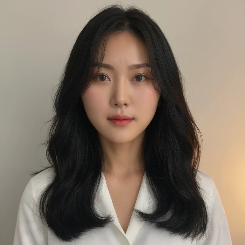 Best Quality, 8k, Masterpiece, (Portrait: 1.3), (photo realistic:1.4), (hyper realistic:1.4), Sharp Focus, looking at viewer, (smoother lighting:1.1), (increase cinematic lighting quality:0.9), realistic lighting, backlighting, light on face, ray trace, (brightening light:1.2), (Increase quality:1.4), sharp detail, (best quality real texture skin:1.4), finely detailed eyes, black_eyes, finely detailed face, 25 year old Korean woman