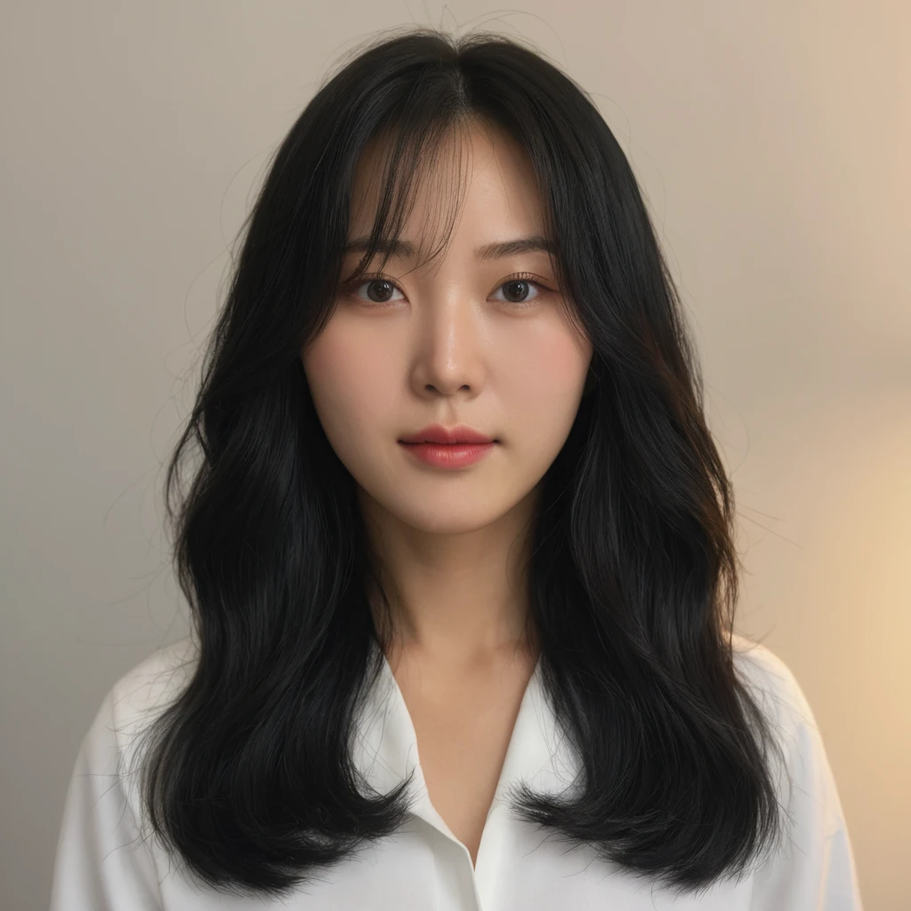 Best Quality, 8k, Masterpiece, (Portrait: 1.3), (photo realistic:1.4), (hyper realistic:1.4), Sharp Focus, looking at viewer, (smoother lighting:1.1), (increase cinematic lighting quality:0.9), realistic lighting, backlighting, light on face, ray trace, (brightening light:1.2), (Increase quality:1.4), sharp detail, (best quality real texture skin:1.4), finely detailed eyes, black_eyes, finely detailed face, 25 year old Korean woman