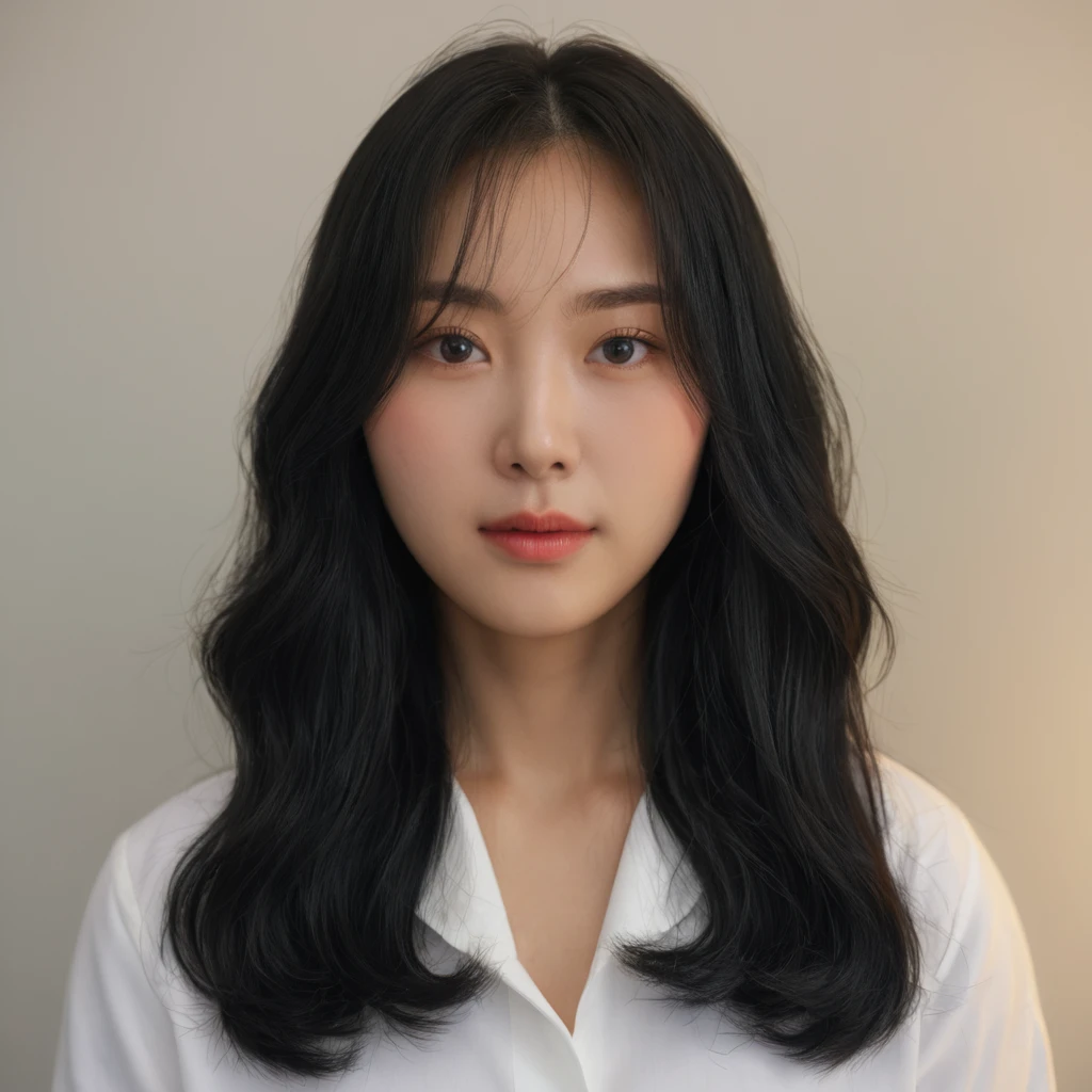 Best Quality, 8k, Masterpiece, (Portrait: 1.3), (photo realistic:1.4), (hyper realistic:1.4), Sharp Focus, looking at viewer, (smoother lighting:1.1), (increase cinematic lighting quality:0.9), realistic lighting, backlighting, light on face, ray trace, (brightening light:1.2), (Increase quality:1.4), sharp detail, (best quality real texture skin:1.4), finely detailed eyes, black_eyes, finely detailed face, 25 year old Korean woman