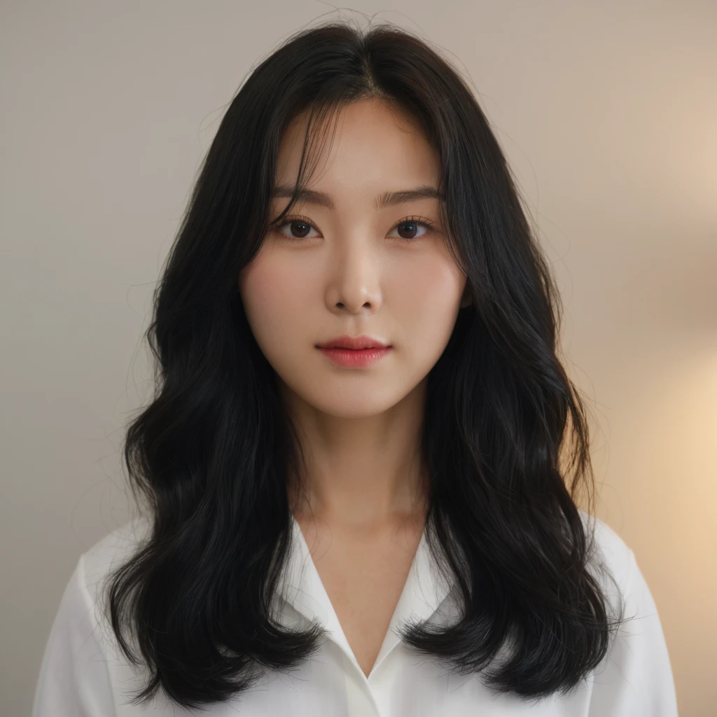 Best Quality, 8k, Masterpiece, (Portrait: 1.3), (photo realistic:1.4), (hyper realistic:1.4), Sharp Focus, looking at viewer, (smoother lighting:1.1), (increase cinematic lighting quality:0.9), realistic lighting, backlighting, light on face, ray trace, (brightening light:1.2), (Increase quality:1.4), sharp detail, (best quality real texture skin:1.4), finely detailed eyes, black_eyes, finely detailed face, 25 year old Korean woman