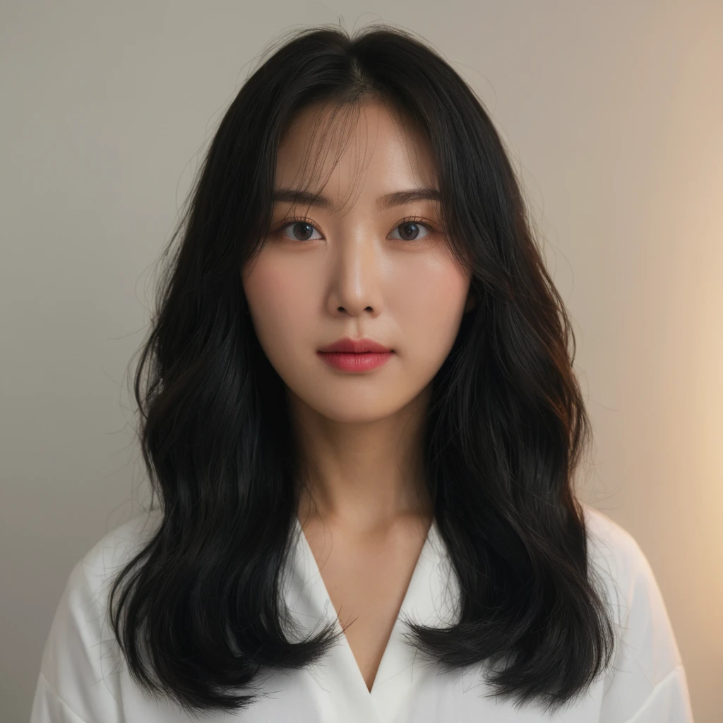 Best Quality, 8k, Masterpiece, (Portrait: 1.3), (photo realistic:1.4), (hyper realistic:1.4), Sharp Focus, looking at viewer, (smoother lighting:1.1), (increase cinematic lighting quality:0.9), realistic lighting, backlighting, light on face, ray trace, (brightening light:1.2), (Increase quality:1.4), sharp detail, (best quality real texture skin:1.4), finely detailed eyes, black_eyes, finely detailed face, 25 year old Korean woman