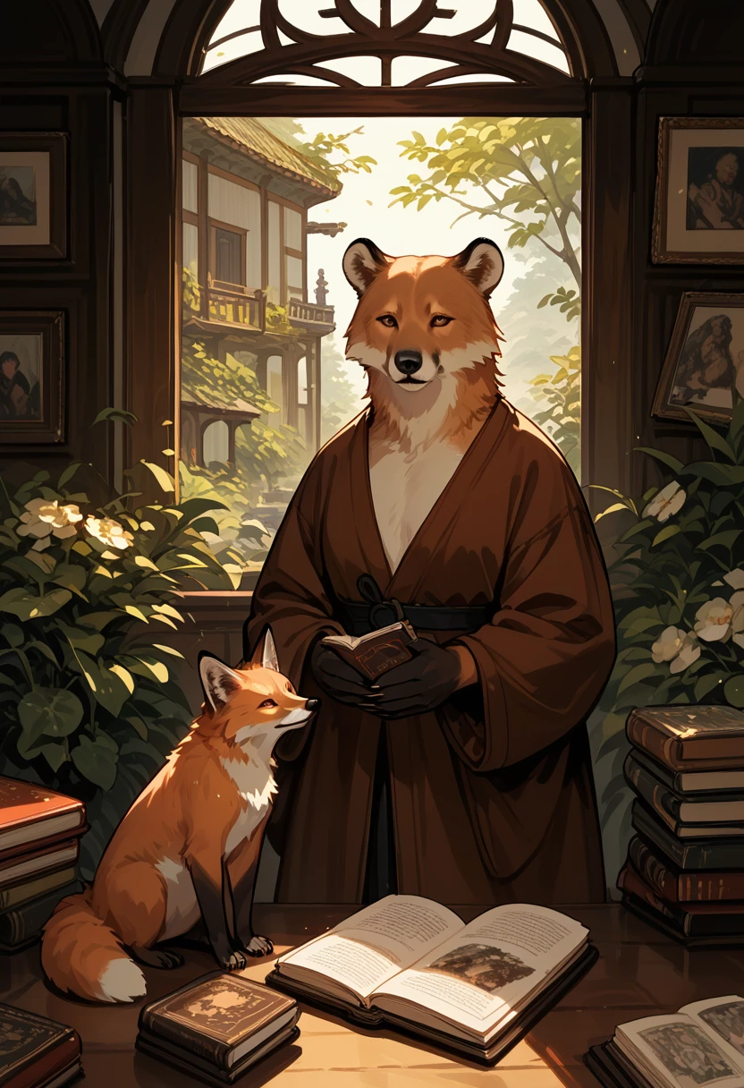score_9, score_8_up, score_7_up, score_6_up, score_5_up, score_4_up, source_anime, pop illustrations, bear, fox and girl, Finnish picture book style, gentle, warm and soft atmosphere effect, 2.5D