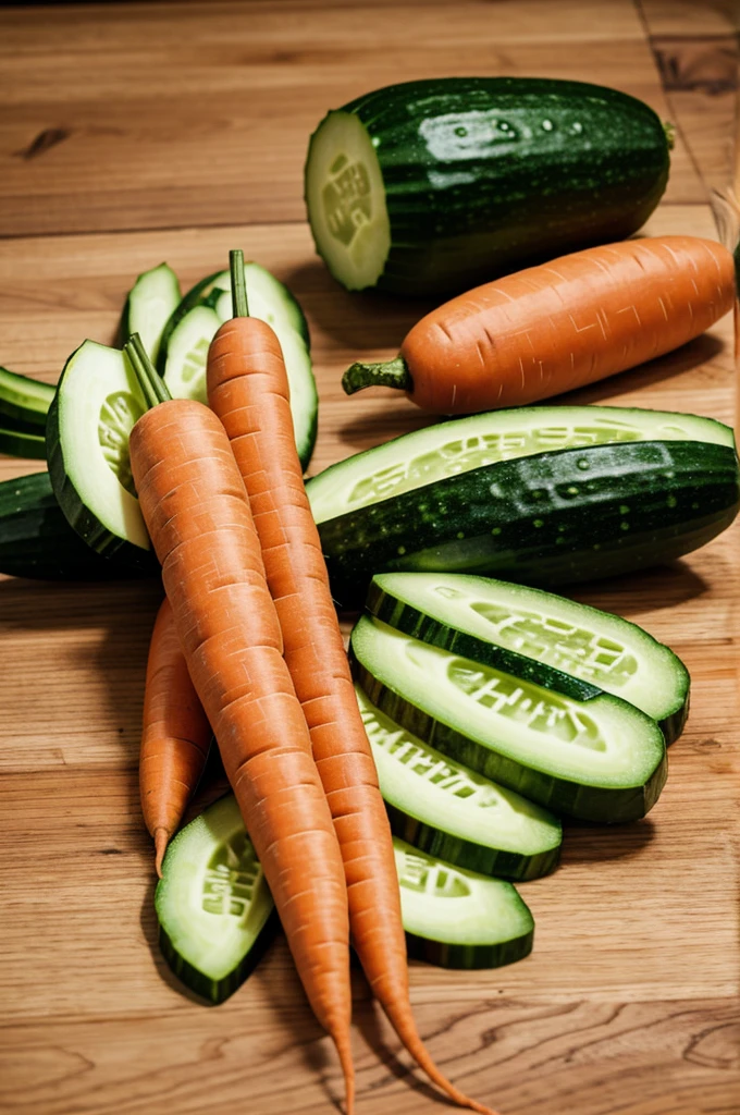 A cucumber and a carrot competing