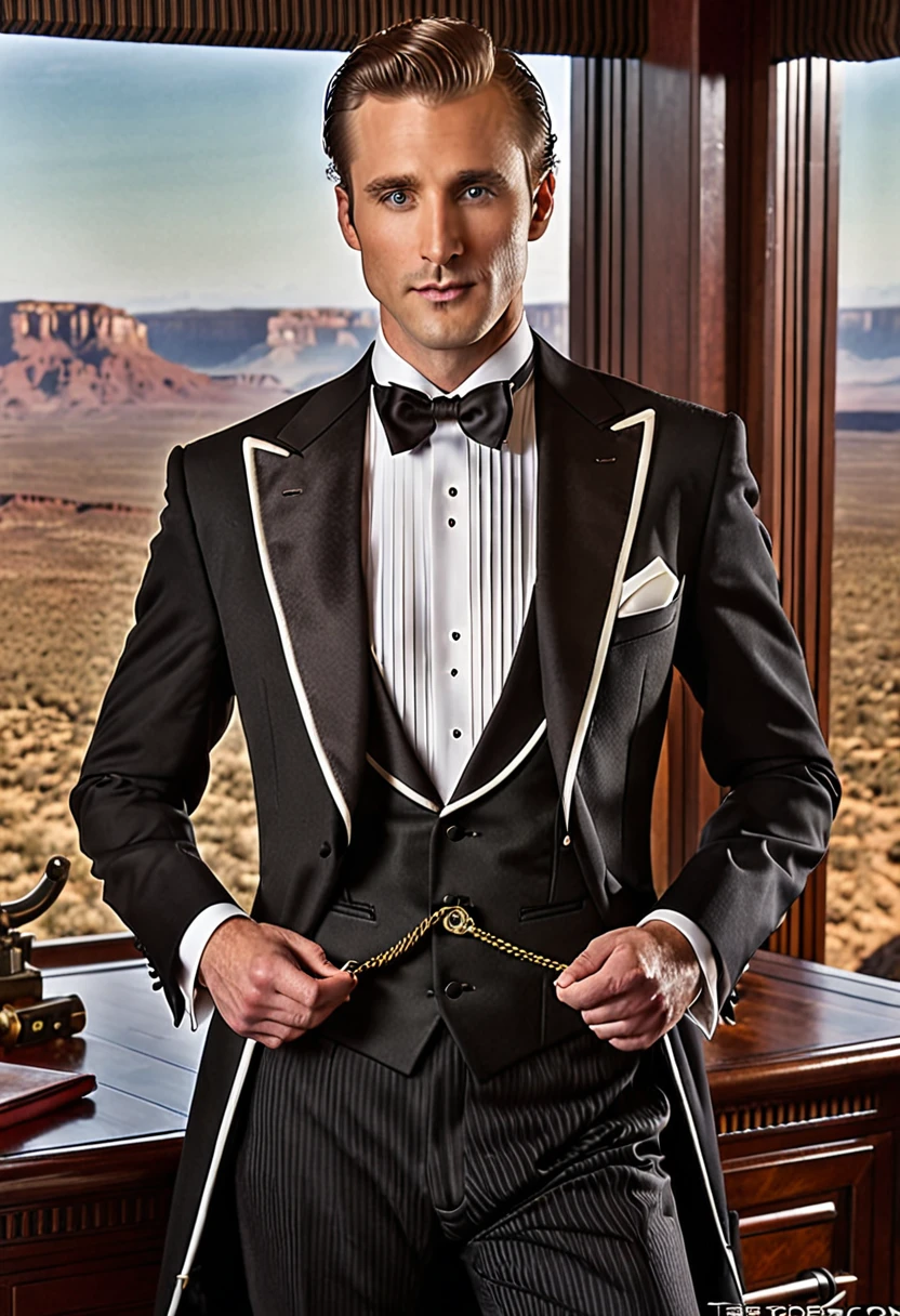 
(Cowboy Shot), SFW, (Tabletop), (Highest quality:1.0), (Ultra-high resolution:1.0), Detailed Eyebreaking Ton Rack Lock , suit, formal, Tuxedo, tie, Adjusted Tiebreaker , Nice views
