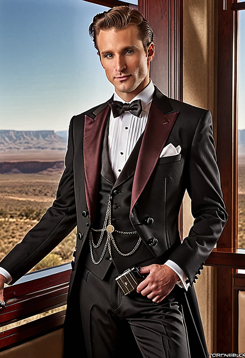 
(Cowboy Shot), SFW, (Tabletop), (Highest quality:1.0), (Ultra-high resolution:1.0), Detailed Eyebreaking Ton Rack Lock , suit, formal, Tuxedo, tie, Adjusted Tiebreaker , Nice views