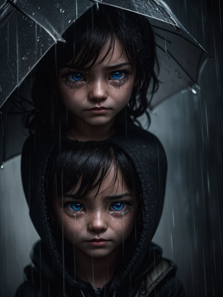 a crying kitten alone under the rain,evokes deep emotions,hyperrealistic,detailed realistic kitten,detailed eyes and face,dramatic lighting,moody atmosphere,cinematic composition,somber colors,depth of field,award winning photography