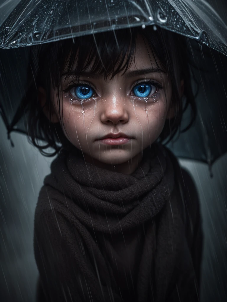 a crying kitten alone under the rain,evokes deep emotions,hyperrealistic,detailed realistic kitten,detailed eyes and face,dramatic lighting,moody atmosphere,cinematic composition,somber colors,depth of field,award winning photography