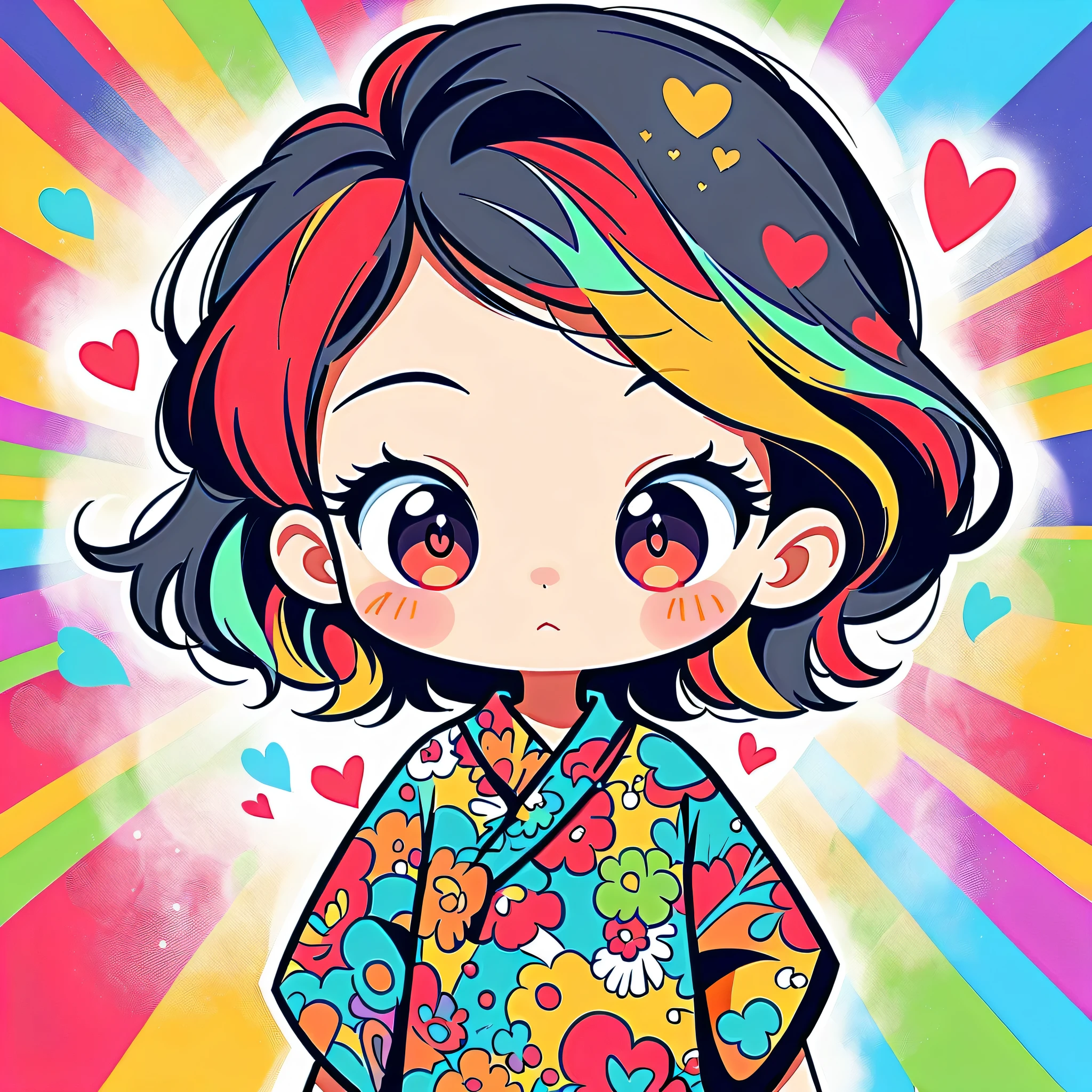 Black Star Red and White style, Simple Line Initialism,Abstract art,Urban Background, colorful hearts ,colorful flowers, (((The most beautiful girl of all time))), playing, Cute and colorful amoeba