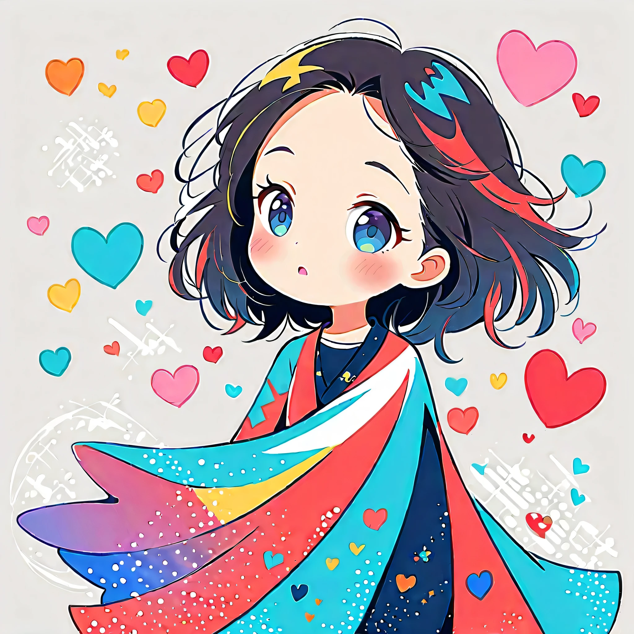 Black Star Red and White style, Simple Line Initialism,Abstract art,Urban Background, colorful hearts ,colorful flowers, (((The most beautiful girl of all time))), playing, Cute and colorful amoeba