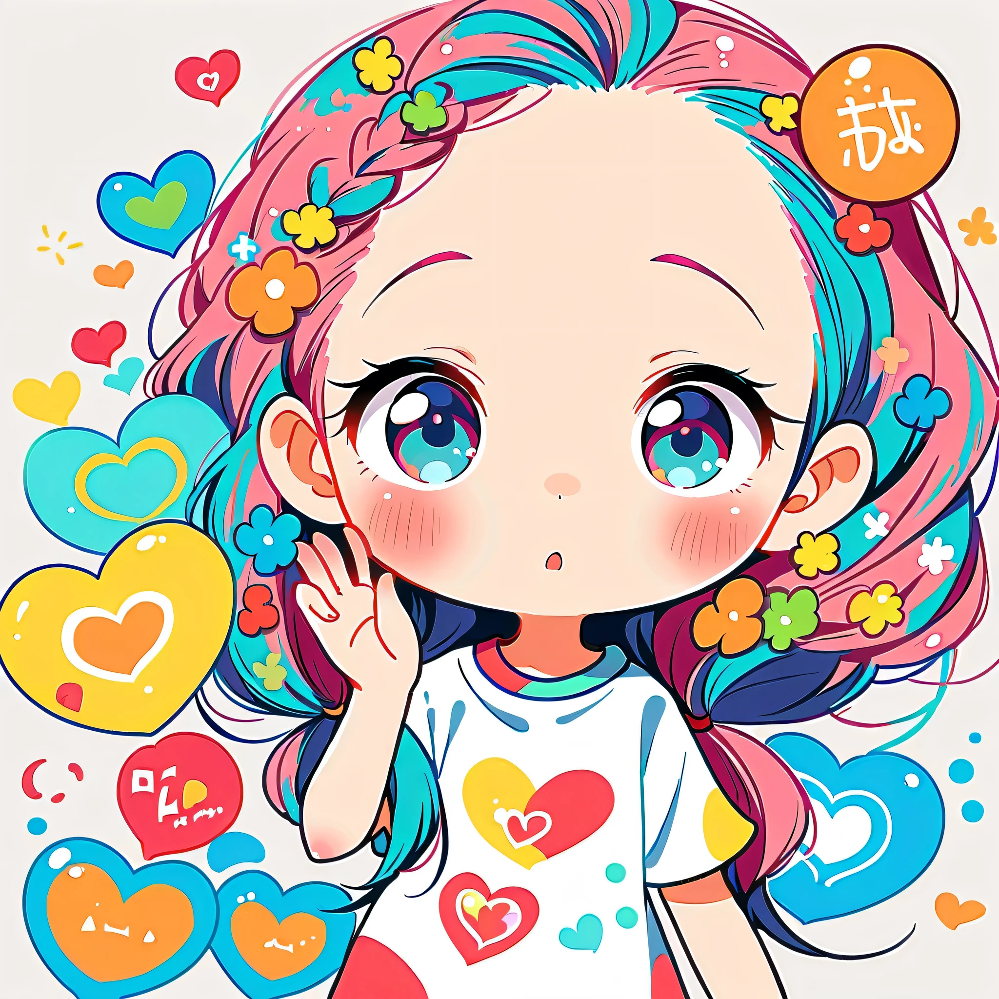 Black Star Red and White style, Simple Line Initialism,Abstract art,Urban Background, colorful hearts ,colorful flowers, (((The most beautiful girl of all time))), playing, Cute and colorful amoeba