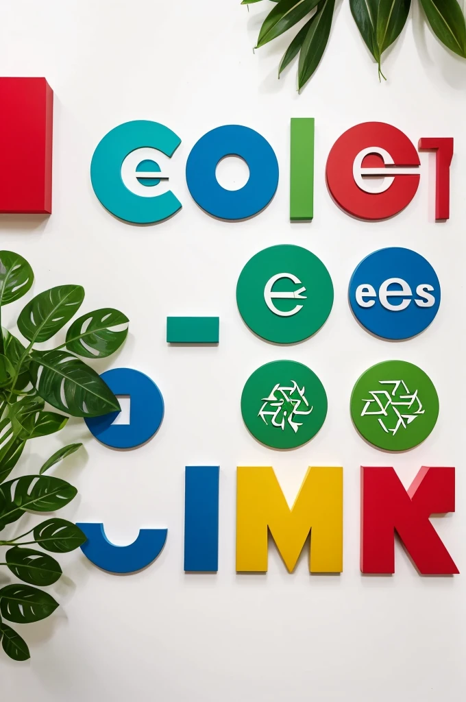 Make a design with the word EcoSistema. uses color and psychological and sustainable elements for the letters Eco and color and technological elements for the letters system. do the word on a white background