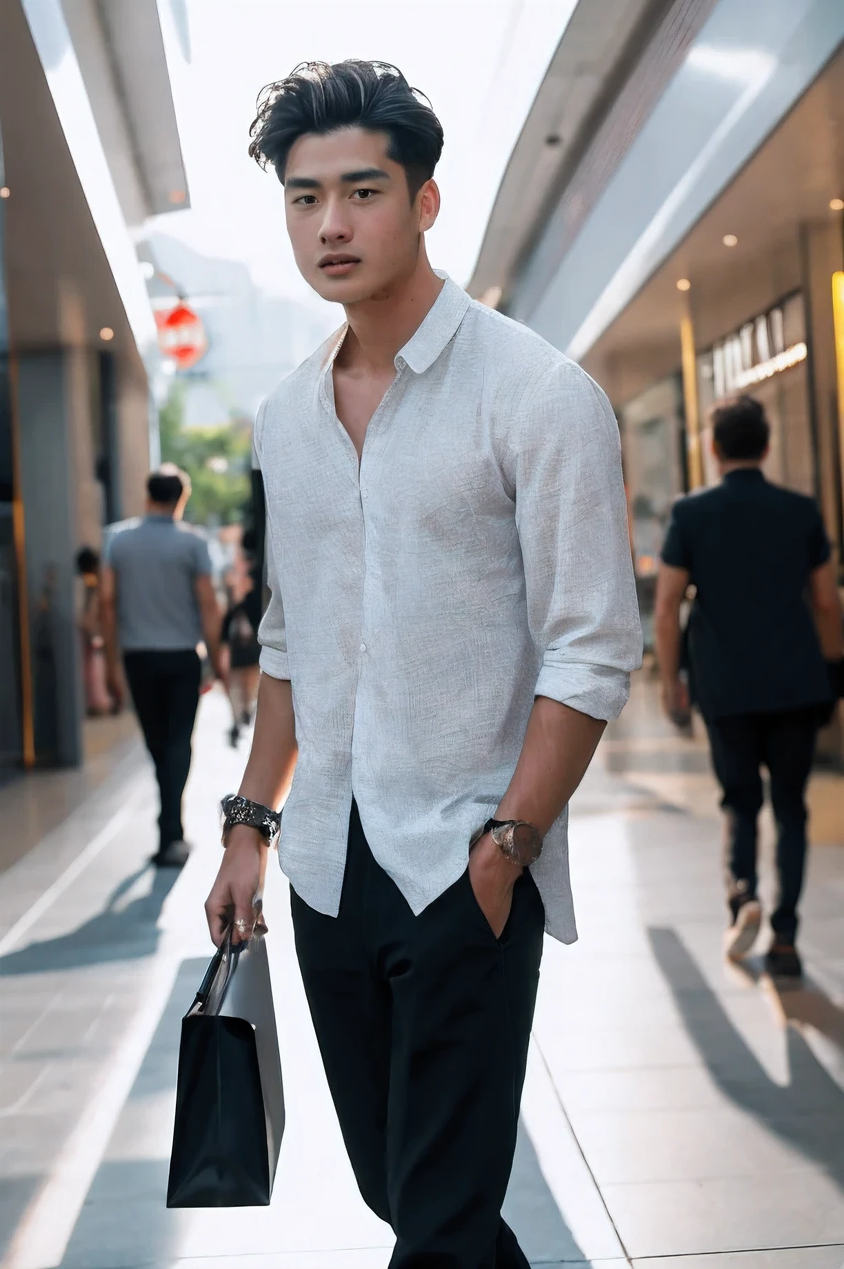 8k uhd, high quality , RAW photo, professional photograph , shot on a Canon EOS 5D , Handsome Men ,mall