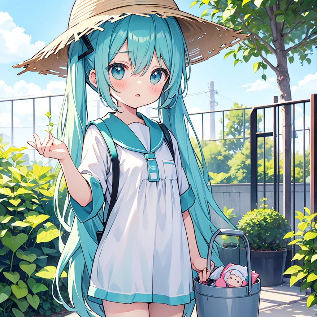 Hatsune Miku,,nursery uniform smock,bucket hat