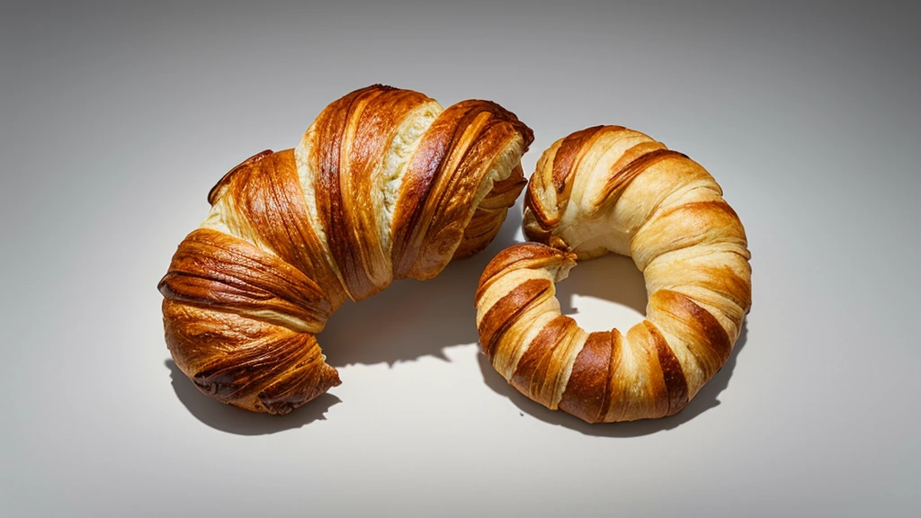 Create a hyper-realistic image of a dragon made from a croissant, on white background