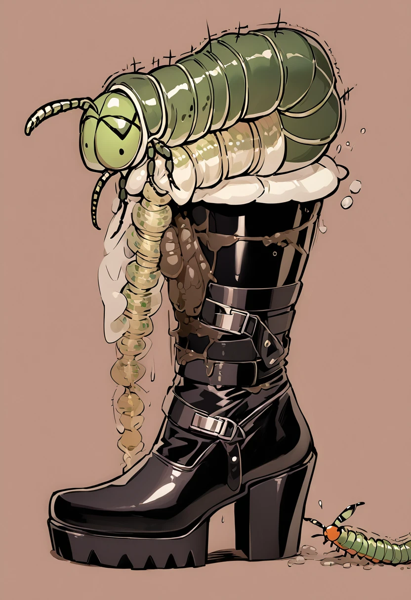 background:worm,were ,Only the lower half of the body is visible,Struggling,black tights, Thigh-high boots,Platform heels,Insect swallowing a woman