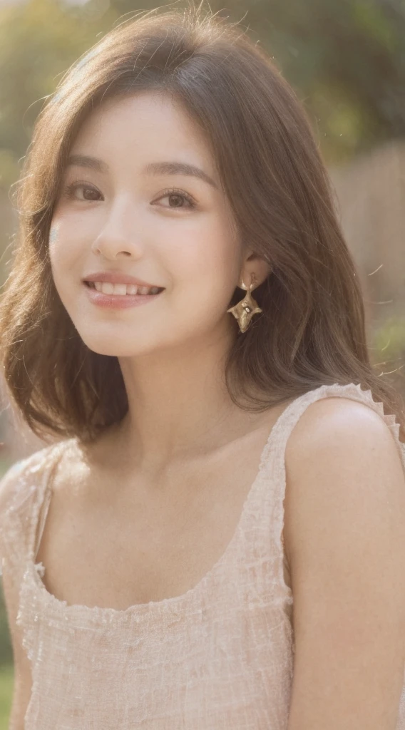((Best Quality, 8K, Masterpiece:1.3)), Focus: 1.2, Perfect Body Beauty: 1.4, Buttocks: 1.2, ((Layered Haircut, Breasts: 1.2)), (Wet Clothes: 1.1), (Rain, Street:1.3), Bandeau Dress: 1.1, Highly Detailed Face and Skin Texture, Fine Eyes, Double Eyelids, Whitening Skin, Long Hair, (Shut Up: 1.3), Smile "Create a high-quality profile picture of a young Latina woman named Bella Rivera. She is 24 years old, with a softer, curvier build and a warm medium-tan complexion. Bella has an oval-shaped face with high cheekbones, almond-shaped dark brown eyes, and thick, well-groomed eyebrows with a natural arch. Her nose is straight with a slight elegant curve, and she has full lips with a natural pink hue. Bella has a bright, warm smile with subtle dimples, and a small beauty mark above her upper lip on the left side. Her long, wavy hair is deep brown with natural highlights.

In this photo, Bella is wearing a casual yet feminine outfit. She is dressed in a flowy, floral-patterned sundress that highlights her curves and enhances her soft build. The dress has a light, pastel color palette and delicate details such as ruffles or lace. She accessorizes with simple, elegant jewelry like small hoop earrings, a delicate necklace, and a couple of bracelets. Her makeup is natural, with a focus on her bright smile and expressive eyes.

Bella should be standing or sitting in a relaxed and comfortable pose, perhaps holding a cup of coffee or a bouquet of flowers, to enhance the casual and feminine vibe. The background should be a softly blurred outdoor setting, like a park or garden, with natural light highlighting her features and outfit."