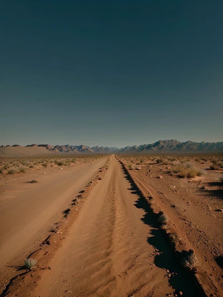 Dirt roads in the middle of a desert with a line of tracks, Taken with iPhone 1 3 Pro max, ((((dirt brick road)))), Taken with iPhone 1 3 Pro, Arizona Desert, on the desert road, Shot from a movie, Taken with iPhone 1 3 Pro, rocky ground with dirt paths,, Empty Desert, Dirt roads, Photographed with a Hasselblad camera