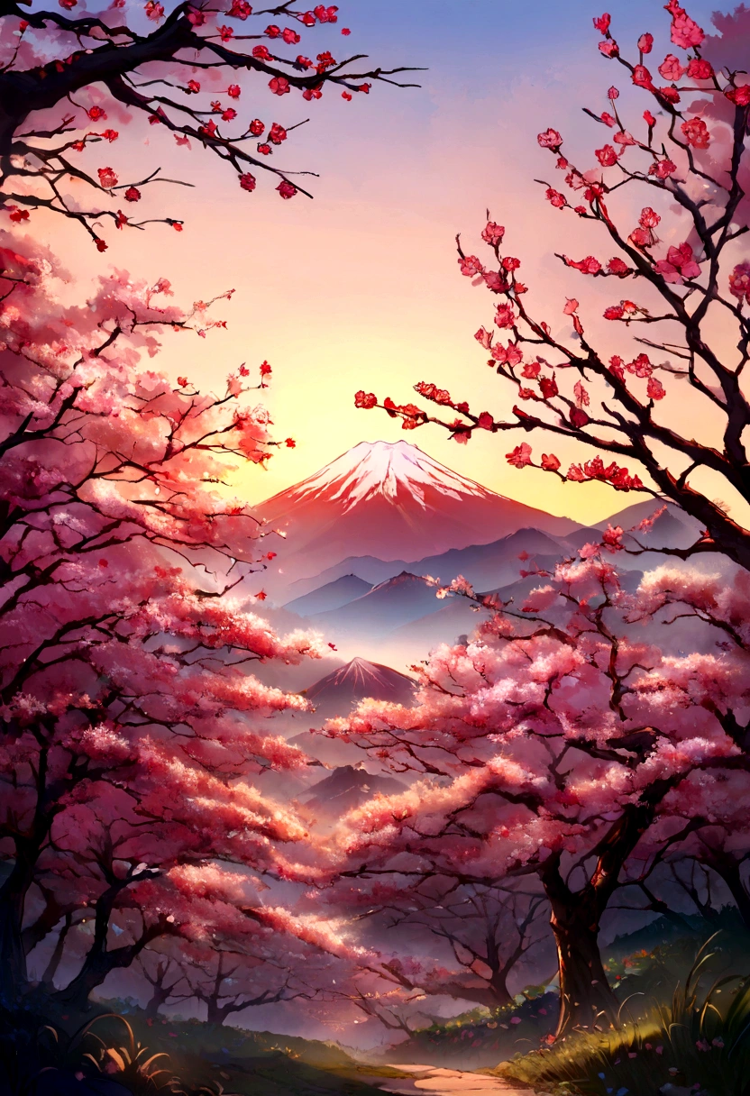 Master Parts、Superior Quality、Excellent image quality、8K quality、Beautiful sunrise photo、grow、Fuji Mountain、Plum blossom、9:16