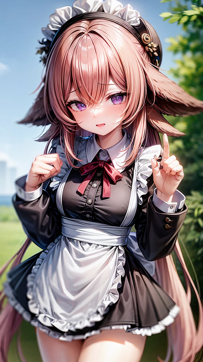 purple eyes,maid,maid,Short skirt