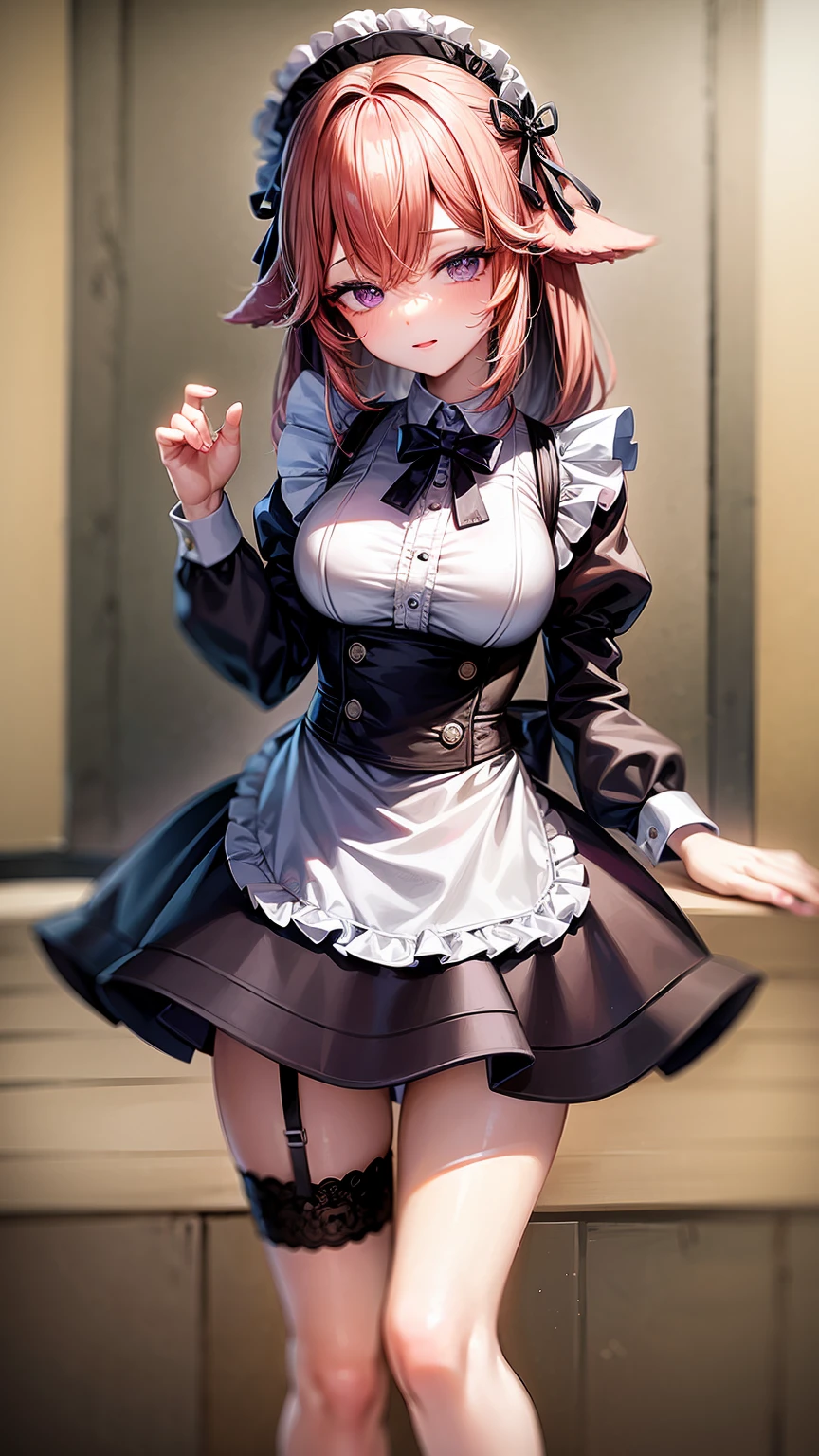 purple eyes,maid,maid,Short skirt