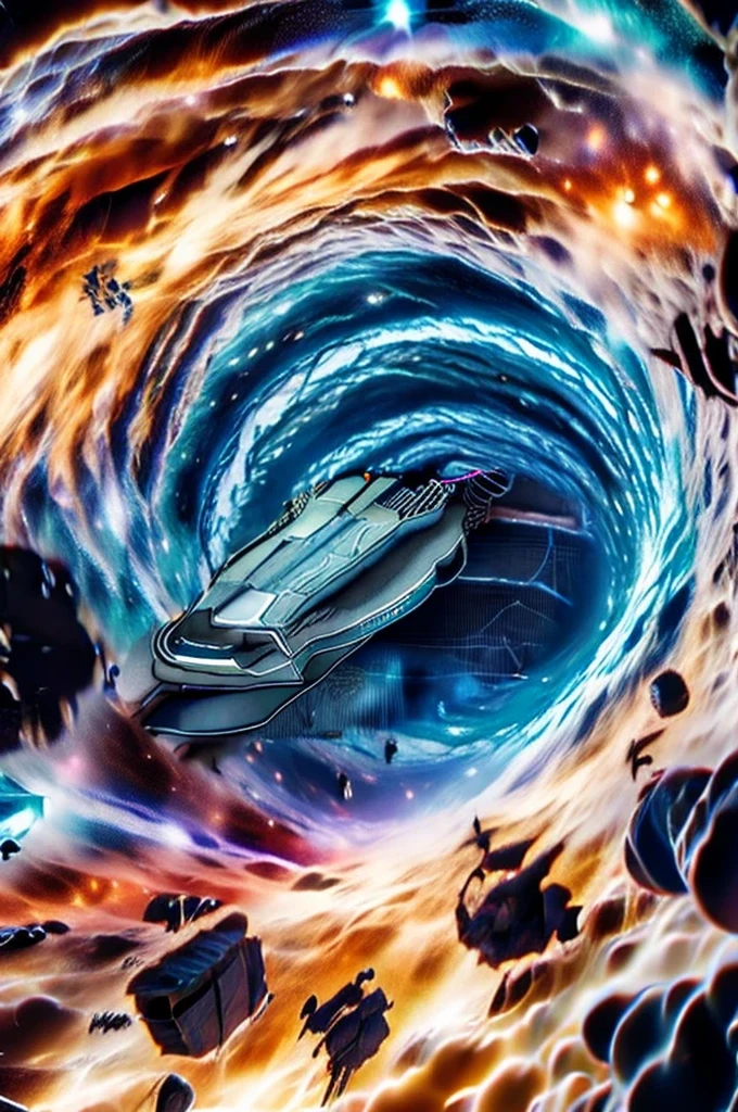 ((A big starship flying through the wormhole)), masterpiece, best, photo realistic space scene