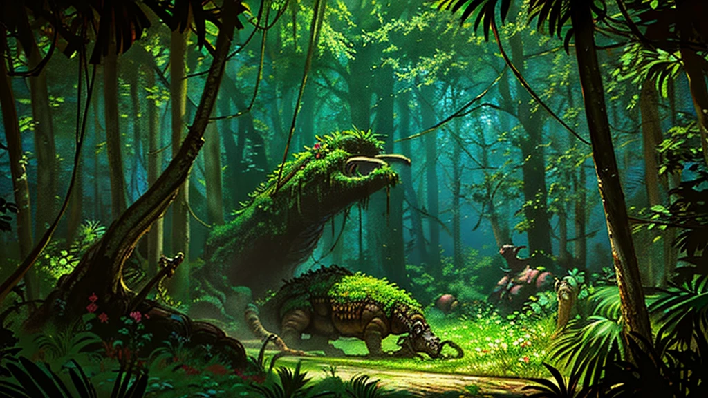 create a scene of a tortuous jungle ending in a para, close-up view