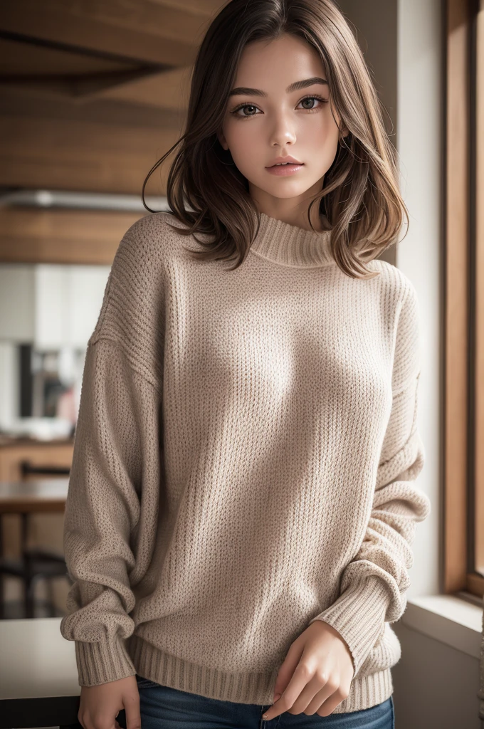 ((best qualityer)), ((work of art)), (detailded), 1 girl, ombro to ombro sweater,