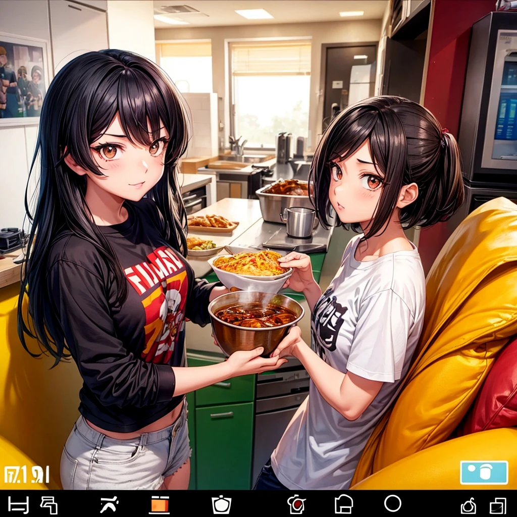 Screenshot my hero academia black haired girl with brown eyes and wearing a chili t-shirt