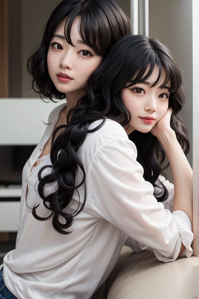 Fun joy character lies with black curly hair