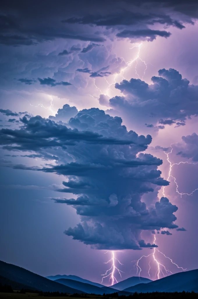 Make a picture of lightning striking a mountain at night 