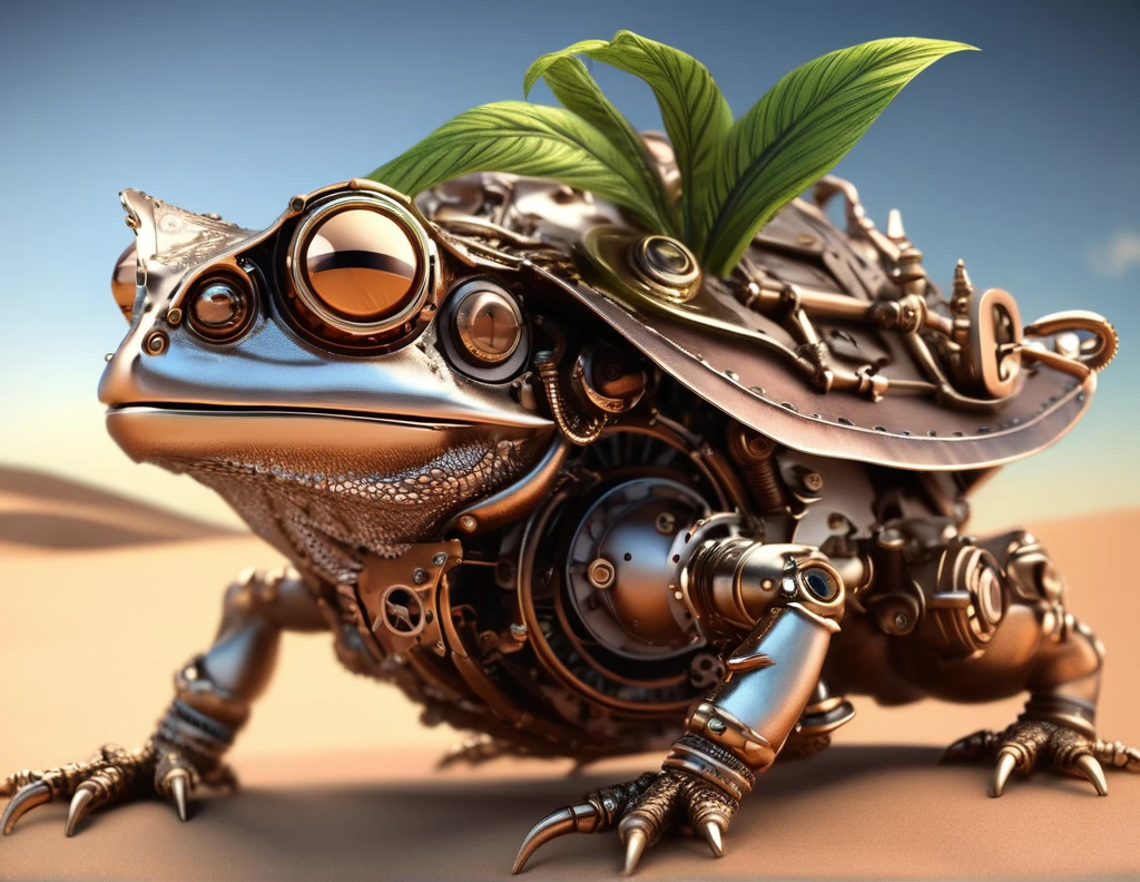 a steampunk horny toad, small, desert,\n\ntrending on ArtStation, intricate, hyper detailed, ultra realistic, sharp focus, octane render,