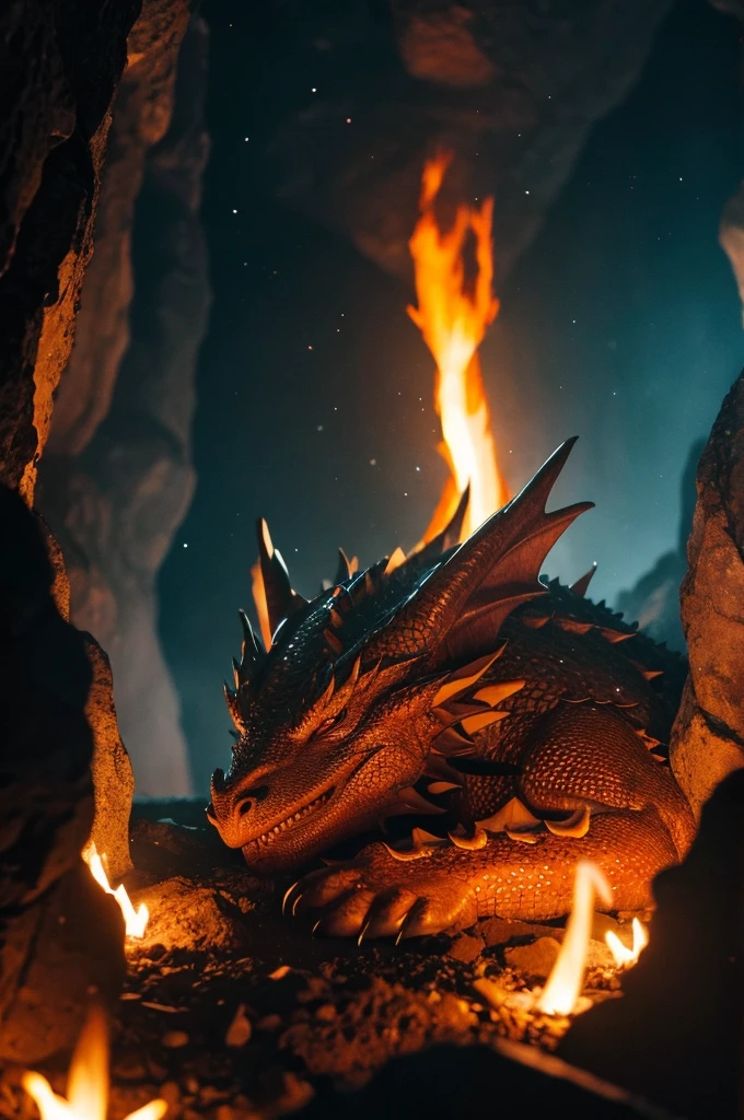 A dragon sleeping deep in the cave of fire