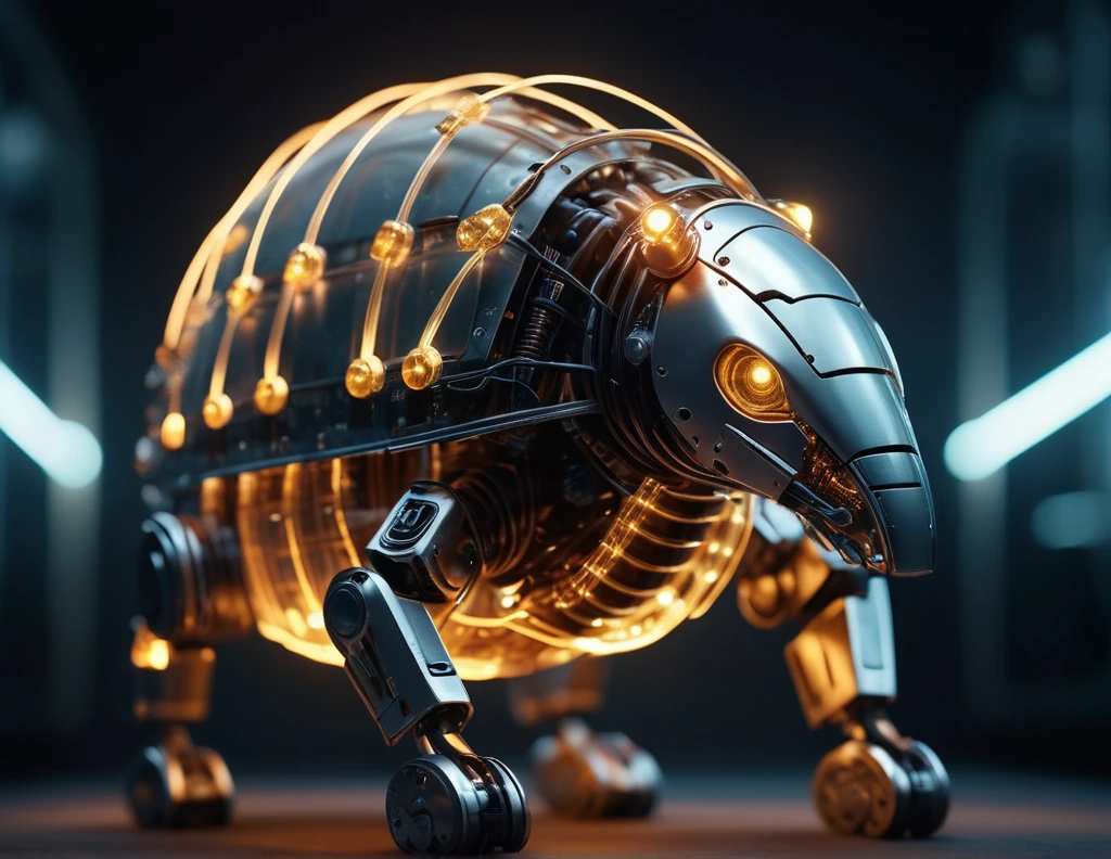 cinematic film still of a translucent (cybernetic robot-like Armadillo:1.5), (glowing veins:1.3) (cables going into body, circuits:1.3), extremely detailed, vignette, highly detailed, high budget, bokeh, moody, epic, gorgeous, film grain, grainy