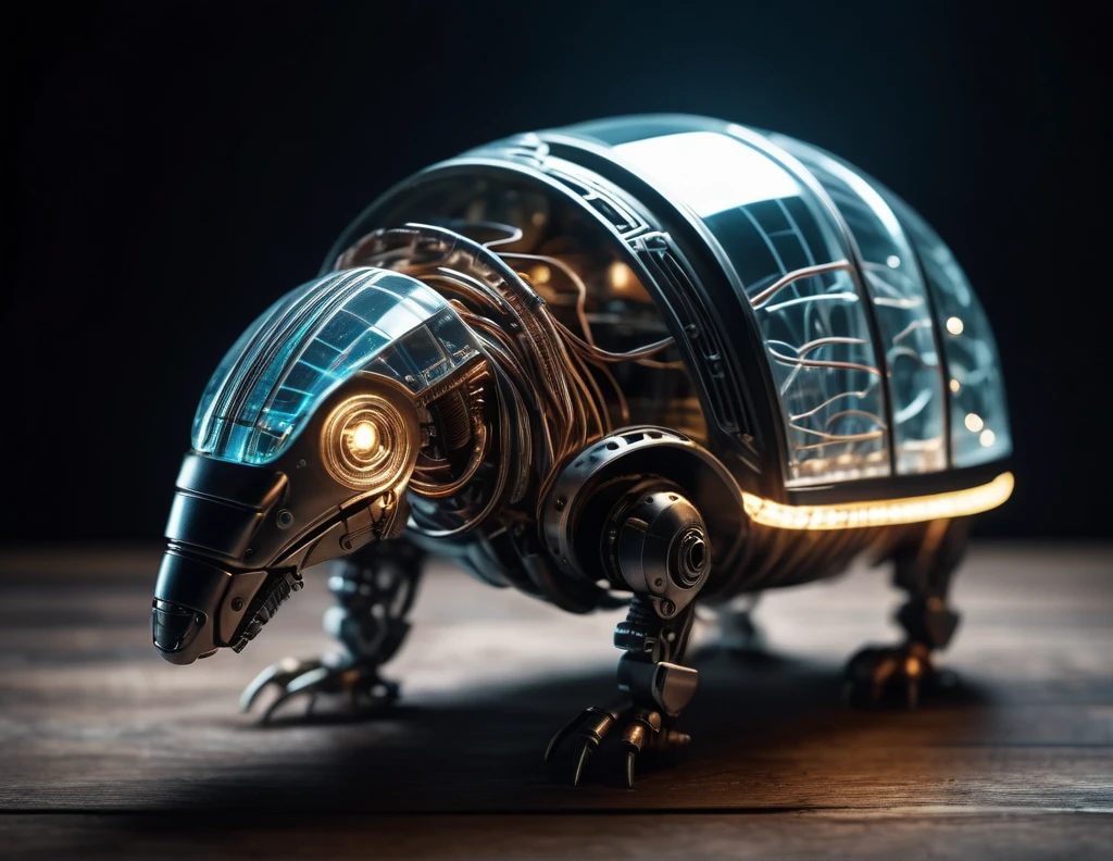 cinematic film still of a translucent (cybernetic robot-like Armadillo:1.5), (glowing veins:1.3) (cables going into body, circuits:1.3), extremely detailed, vignette, highly detailed, high budget, bokeh, moody, epic, gorgeous, film grain, grainy