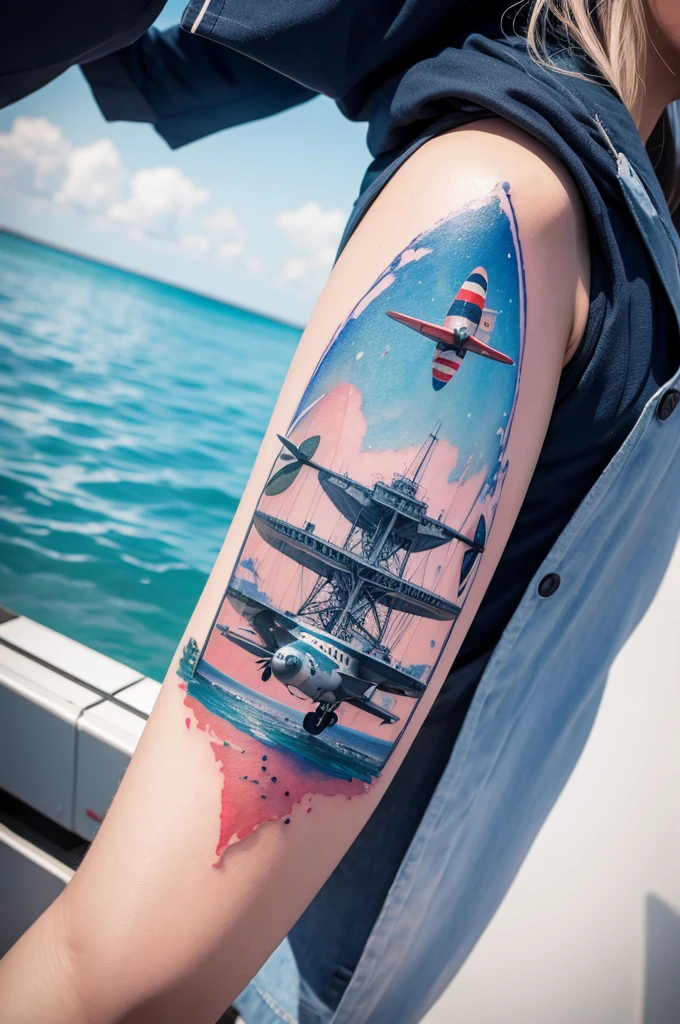 tatoo, water colour, aviation