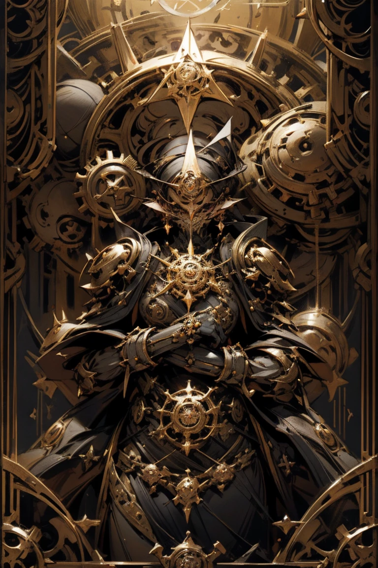 "A tarot card cover with an intricate and stylish design. The cover features detailed gears, cogs, and mechanical elements in a steampunk style. The center includes an ornate frame with a hexagram (six-pointed star) symbol, representing insight and divination. The design elements of the card cover are presented on a transparent background, focusing solely on the detailed and stylish design without any text or letters."
