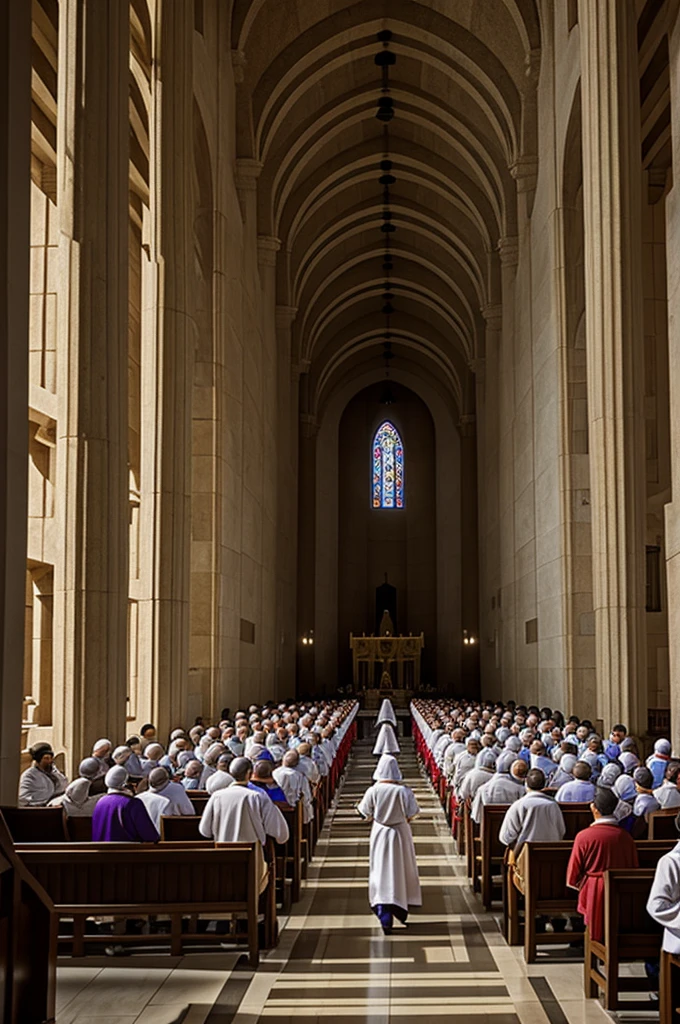 Priests and Levites worshiping in the temple