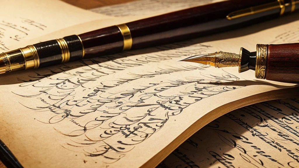 Create a hyperdetailed photorealistic macro image of a feather quill pen writing on a piece of parchment. As the ink touches the page, it transforms into a pirate ship at sea firing its cannons with flames coming from the ship. Across the parchment, write in fancy flowing script 'Treasure Island'